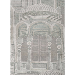 Alfombra Khidki LRB-1713 de Lana y Seda de Bambú, Tejida a Mano, Color Marfil, Diseño Rectangular con Patrón de Rompecabezas, para Sala de Estar, Pasillo y Hogar - Product Image 3