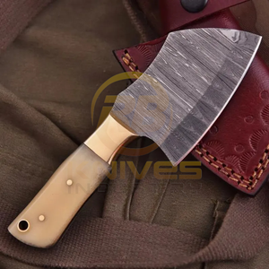 Couteau de chasse artisanal personnalisé de type cowboy, en acier Damas, manche en os, tranchant comme un rasoir, avec étui en cuir, couteau cadeau industriel - Product Image 2