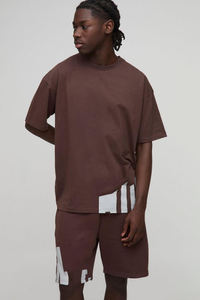 Conjuntos de pantalones cortos y camisetas de ropa informal 100% algodón diseño de serigrafía conjunto doble cuadrado de gran tamaño para hombres - Product Image 3