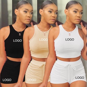 Tenues d'été femmes t-shirt et ensembles courts été 2 deux pièces ensemble court femmes blanc biker shorts ensembles short personnalisé pour les femmes - Product Image 2