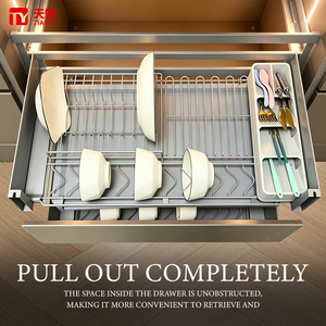 Panier coulissant moderne pour armoire <span class=keywords><strong>de</strong></span> <span class=keywords><strong>cuisine</strong></span>, en aluminium, organisateur <span class=keywords><strong>de</strong></span> tiroir à 3 côtés, égouttoir à vaisselle avec plateau à couverts pour rangement domestique - Product Image 1