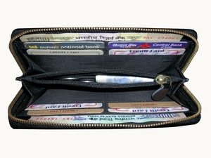 Exclusivité en ligne Portefeuille zippé en cuir véritable pour femmes Caractéristique RFID Logo Pattern Clutch Bag and Purse - Product Image 2