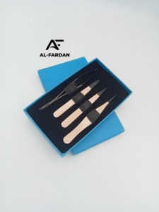 <b>Nude</b> Beige Eyebrow Tweezers with Black Tip Sustainable Stainless Steel Slanted Pointed Brow Extension Tweezer - Product Image 4