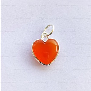 Colgante Minimalista de Plata de Ley con Forma de Corazón para Navidad, con Piedra Preciosa de Cornalina Naranja Natural de 12 mm, Engaste de Bisel, Pulido Suave - Product Image 2
