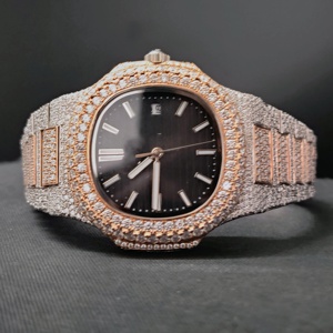 Diamond <b>Watch</b> Premium Luxury Hip Hop Mechanical Stainless Steel Customized Gold Plated <b>Black</b> Iced VVS Moissanite ETA Movement - Product Image 1