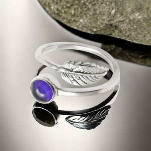 Bijoux de naissance de février Bague en forme de feuille d'améthyste violette naturelle en argent sterling 925 pour un usage quotidien Fournisseurs en vrac - Product Image 2