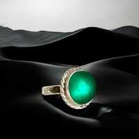 Bague ajustable en verre de mer vert émeraude véritable, bijoux faits main en verre de plage, argent sterling 925, plaqué rhodium vintage, haute qualité