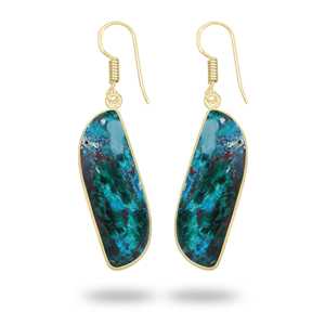 Pendientes Largos de Crisocola Natural Minimalistas, Chapados en Oro de 18K, Joyería Étnica, Atrevida, Festiva y Moderna para Mujer - Product Image 1