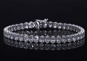 Bracelet de tennis en diamant CVD en or blanc 14 carats cultivé en laboratoire ovale taille brillante classique réglage à quatre broches plaqué rhodium luxe pour femme - Product Image 2