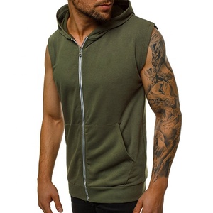 Sudadera con capucha sin mangas para hombre de alta calidad, moda informal, gimnasio, deportes, Fitness, camisa con estampado bordado, sublimación, patrón sólido - Product Image 2