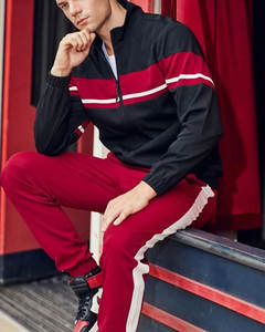 Conjunto de chándal de 2 piezas para hombre, pantalones y chaqueta de Jogger atléticos de lana, chándal con logotipo de bloque de color, chándal de punto doble - Product Image 1