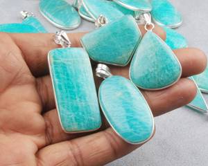 Handmade Amazonite <b>Crystal</b> <b>Pendants</b> Multi-Shape Minimal Necklace Jewelry Solid Brass Silver Plating Fashion <b>Pendants</b> Charms - Product Image 3