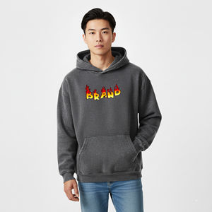 Sweat-shirts à capuche en molleton brodés délavés à l'acide pour hommes, tendance, décontractés, grande taille, 100% coton, surdimensionnés, lourds - Product Image 3