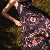 Robe longue bohème brodée pour femme, sans manches, 100 % coton, été, ethnique, unie, florale, douce, naturelle, écologique, lavable