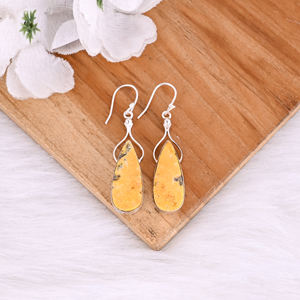 Handmade Classic Style <b>Silver</b> Plated Brass <b>Earrings</b> Bumble Bee Jasper Pear Gemstone <b>Dangle</b> <b>Earring</b> Wholesale Manufacturer - Product Image 2