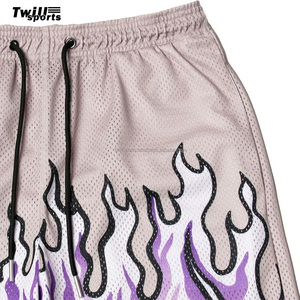 Short de course pour homme en maille respirante solide imprimé flamme séchage rapide taille élastique à la mode gymnastique basket-ball 2024 - Product Image 5