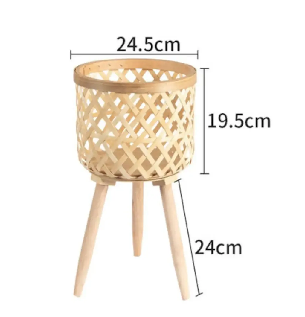Top 2023 Unique Handmade Craft Vietnam Bamboo Flower Pots with Stand Wood Legs for Your Balcony