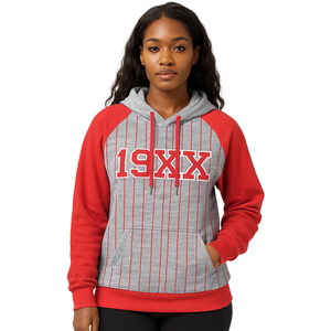 DST Delta Grey Body <b>Red</b> Raglan Pinstripes <b>Hoodie</b> Cotton Blend Greek Sorority Apparel Divine Nine HBCU Greek Life Founding Year - Product Image 1