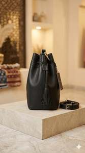 Genuine <b>Leather</b> Bucket <b>Bag</b> Orange Zipper Closure <b>Soft</b> All Seasons Women's Handbag - Product Image 2