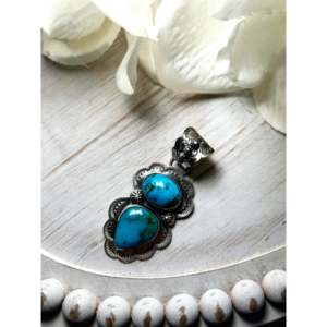 Delbert Secarero Kingman Turquoise & Sterling <b>Silver</b> Pendant with Bezel Setting Inlay Technology - Product Image 4