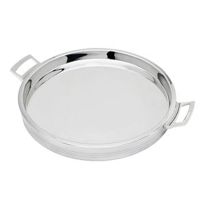 Luxurious Design Serving <b>Tray</b> Round Shape Nickel Plated With Hammering Handmade for Bread Rice & <b>Snacks</b> With Horn Handles <b>Trays</b> - Product Image 5