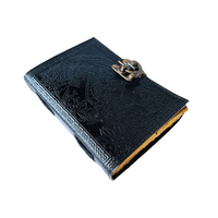 Carnet de rituels Wiccan en cuir véritable vintage classique, fait main, couverture noire gaufrée, papier à bords festonnés, religieux