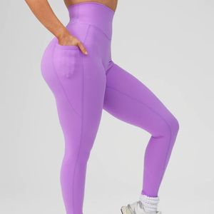 Pantalones de yoga deportivos personalizados cintura alta estiramiento Scrunch Butt Lift V espalda Leggings con bolsillos entrenamiento gimnasio Yoga Leggings para mujeres - Product Image 6