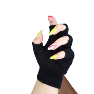 Paire de gants de travail extensibles chauds d'hiver noirs demi-doigts tricot poignet laine cachemire pour accessoire de cyclisme pour hommes femmes - Product Image 2