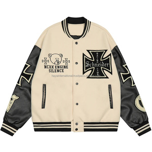 Fabricant de vêtements de rue, vente en gros, patch en chenille brodé personnalisé, ours, taille plus, veste universitaire pour homme, hiver, toile, style vintage - Product Image 1