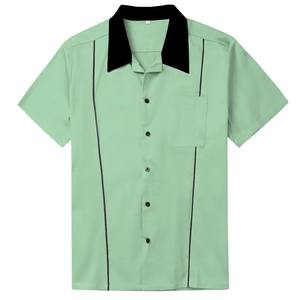 <b>Men's</b> Vintage-Style <b>Short</b> <b>Sleeve</b> Bowling <b>Shirt</b> with Contrast Collar, Vertical Piping, and Breathable Performance Fabric - Product Image 1