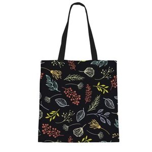Bolsas de Mano de Lona de Algodón con Estampado de Hojas Navideñas, Color Negro, con Cierre de Cremallera, para Compras y Regalos, la Mejor Bolsa de Lujo a la Moda - Product Image 5
