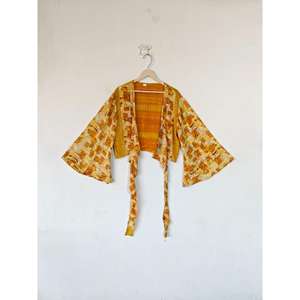 Ropa de fiesta de verano Top corto floral estampado estilo Vintage corbata Top Casual seda abrigo más tendencia Top corto de mujer con manga de campana - Product Image 2