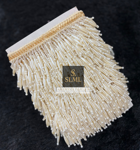 Perles brillantes de qualité supérieure, faites à la main, en forme de grappe, de couleur beige royal, avec franges tombantes, dentelle à suspendre pour robe de mariée, lehenga, sari, etc. - Product Image 5