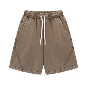 Custom 100% Cotton <b>Men's</b> Clothing 350GSM High Street Style Distressed Washed Loose Sweatpants <b>Shorts</b> for <b>Men</b> Solid Pattern - Product Image 5