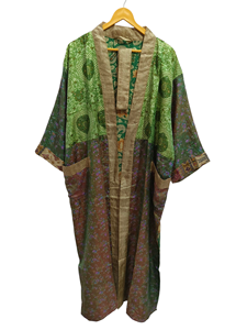 Peignoir de nuit en soie sari recyclée taille libre Robe longue, Kimono sari indien vintage en soie recyclée imprimé floral, - Product Image 4