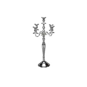 Brass Antique Aluminium Embossed Designer 5 Arms Silver Plated Candelabra for Exports From India for <b>Wedding</b> Centrepiece Hotels - Product Image 2