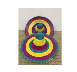 Chapeau de cowboy en paille de palme mexicaine bon marché d'usine brodé et imprimé tenue de Cinco De Mayo pour les sports d'été et le festival mexicain - Product Image 1