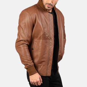 เสื้อแจ็กเก็ตหนังของผู้ชายเสื้อซับในคอปกด้านหน้าแนวสตรีทผลิตตามสั่ง - Product Image 4