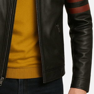 Chaqueta de cuero de motorista de piel de cordero auténtica a la moda negra para hombre, chaqueta Clásica de Invierno para motocicleta con cuello levantado - Product Image 4