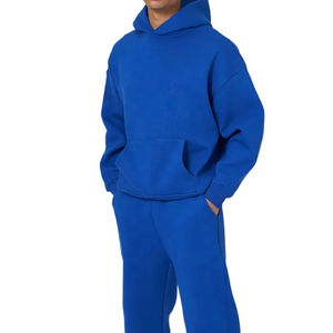 100% coton hommes hiver survêtement ensemble haute qualité tenue décontracté Jogging costume avec sweats à capuche et sweats motif solide - Product Image 1