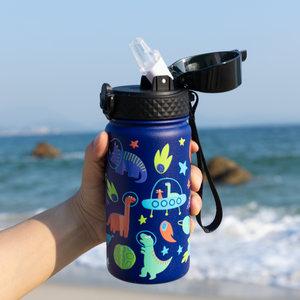 SilverJet <b>Kids</b> Stainless Steel Water Bottle 14oz 18oz Vacuum Insulated With Straw And Lid Cartoon Design For Outdoor School Use - Product Image 4