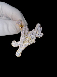 Men's Hip Hop 925 Solid Silver Iced Custom Initial <b>Name</b> <b>Necklace</b> With Heart Bail VVS Moissanite Diamond Big icy <b>Pendant</b> for Gift - Product Image 2