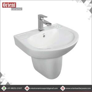 อ่างล้างหน้าทรงกลมแบบครึ่งแท่นเซรามิกสีขาวดีไซน์หรูหราทันสมัยผลิตสุขภัณฑ์ชั้นนำของอินเดีย - Product Image 2