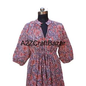 Robe midi vintage coréenne Himanshi à manches longues, col en V, décontractée, ample, en coton respirant, bloc de couleur, taille naturelle, pour tous les jours - Product Image 3