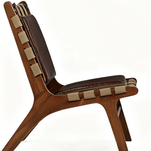 Sillón de Cuero Moderno y Elegante con Estructura de Madera Tejida a Mano |   Diseño que Ahorra Espacio para Sala de Estar, Uso en Exteriores y Hoteles - Product Image 1