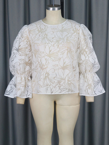 2024 col rond manches longues évasées Floral <span class=keywords><strong>voir</strong></span> à travers les femmes Blouses - Product Image 4