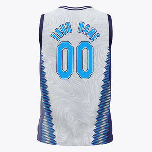 Maillot de basket-ball personnalisé pour hommes, blanc, bleu, design uniforme de haute qualité, vente en gros imprimé 100% polyester antibactérien - Product Image 4
