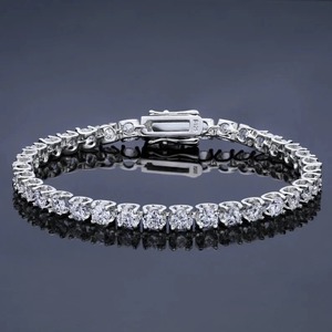 Pulsera de Plata de Ley 925, pulsera de tenis de diamantes de moissanita de forma redonda blanca de 3 MM/hermosa pulsera de plata de ley - Product Image 3