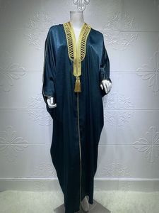 New Fashion 2023 Women's Muslim Dress Puffy Sleeves Printed Abaya Kaftan Moroccan Islamic Kimono Handmade Embroidery Traditional - Product Image 5