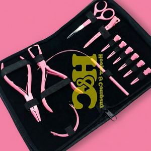 ชุดอุปกรณ์ต่อผมสแตนเลสสีชมพูแบบใหม่ พร้อมคีม คลิป เข็มรูปตัว C สำหรับใช้งานเชิงพาณิชย์ พร้อมโลโก้ - Product Image 5